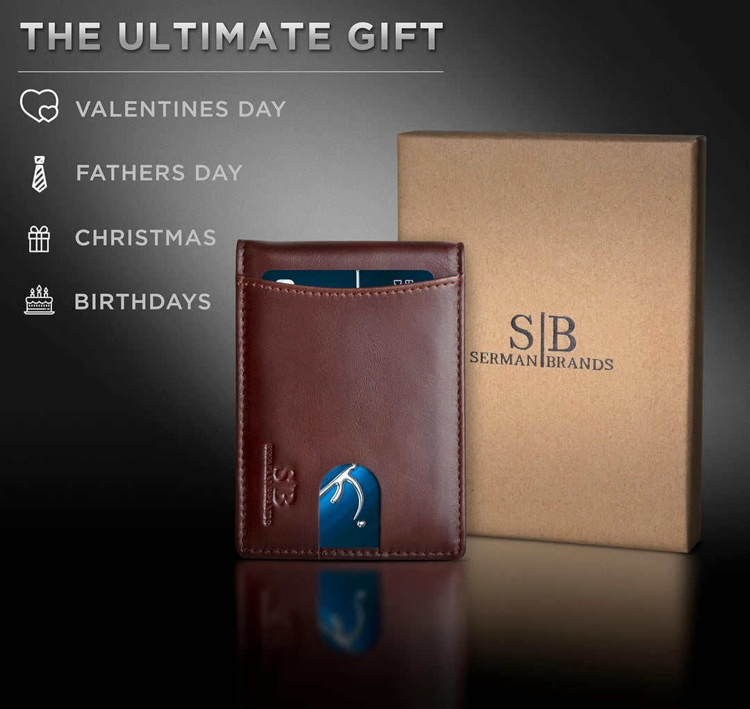 SERMAN BRANDS RFID Blocking Slim Bifold Genuine Leather Minimalist...