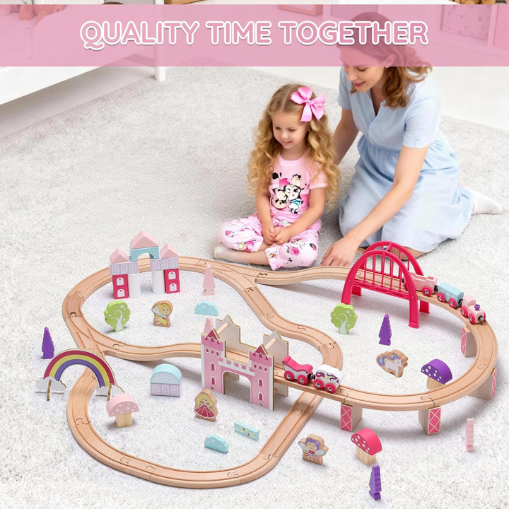 SainSmart Jr Juego de tren de madera de 72 piezas juego de