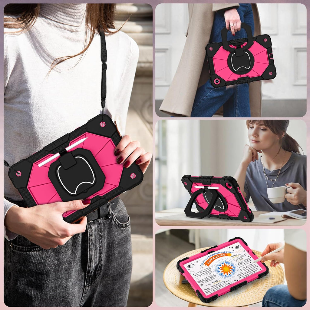 WESOROL Funda para Samsung Galaxy Tab A11 Plus Galaxy Tab A9 Plus de 11 pulgadas, a prueba de golpes para tableta Samsung A11+/A9+ con protector de pantalla con soporte giratorio de 360 grados, soporte para lápices, negro y rosa