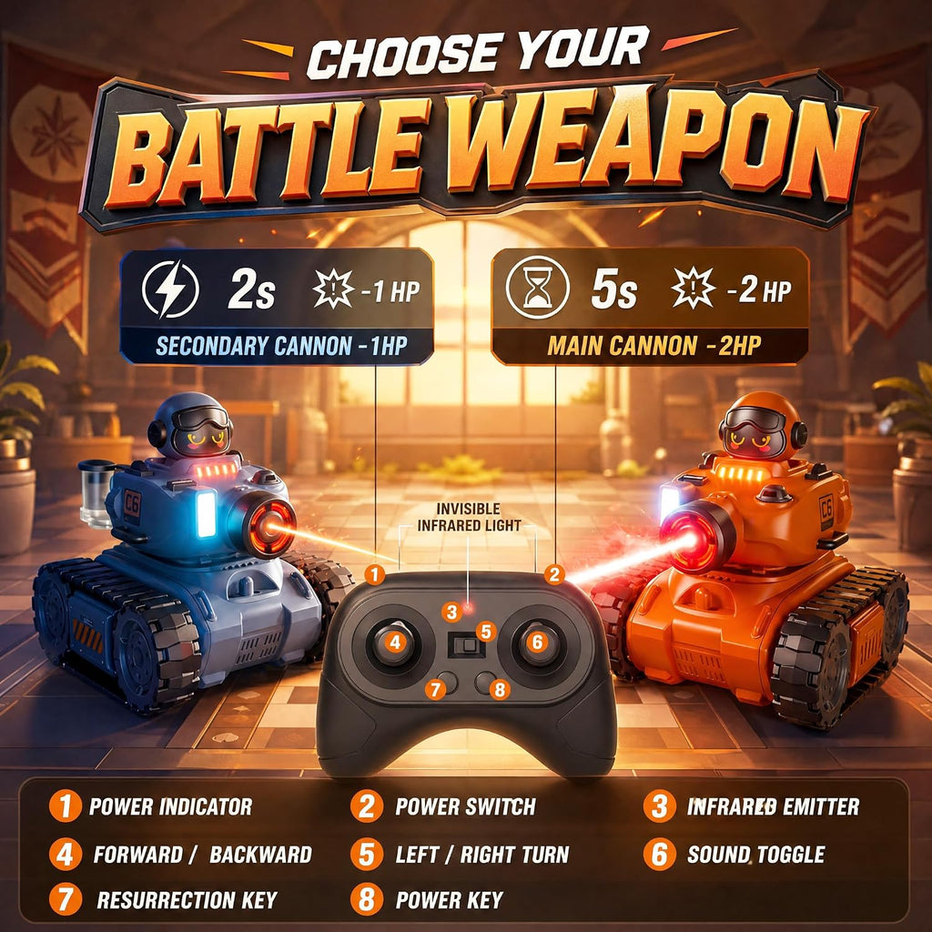 Juego de 2 tanques de batalla RC con control remoto para niños
