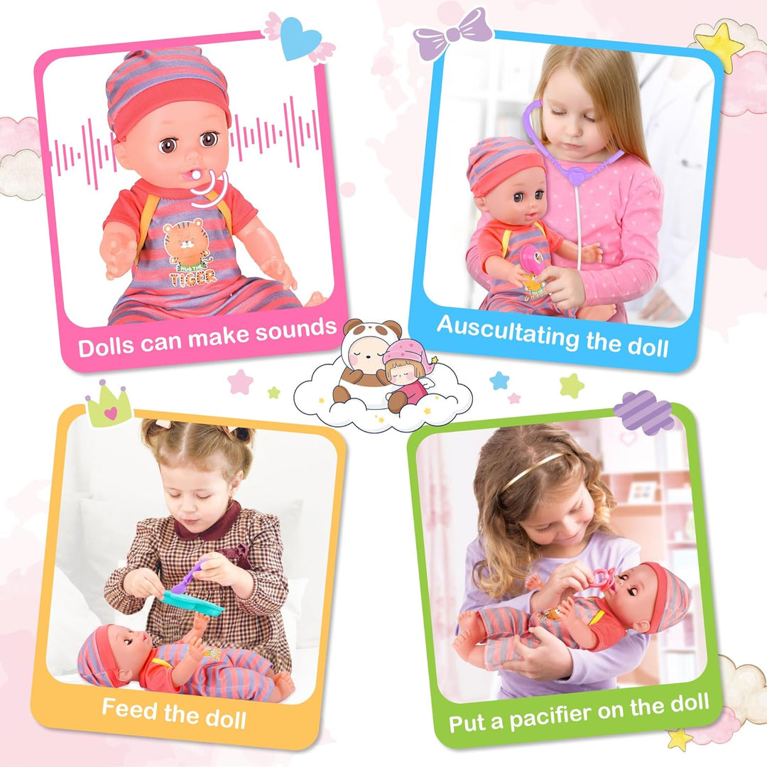 Juego de juguetes de cochecito de bebé, muñeca de 12 pulgadas con a...