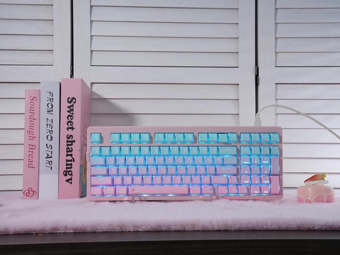 ZORNHER ZH980 Mechanical Keyboard,95% Pink &amp; Blue Creamy Keyboa...