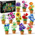 Paquete de 12 flores botánicas colección de construcción para adultos, mini bloque de 0.142 in, kit de manualidades de flores artificiales, flores artificiales para decoración de escritorio de oficina