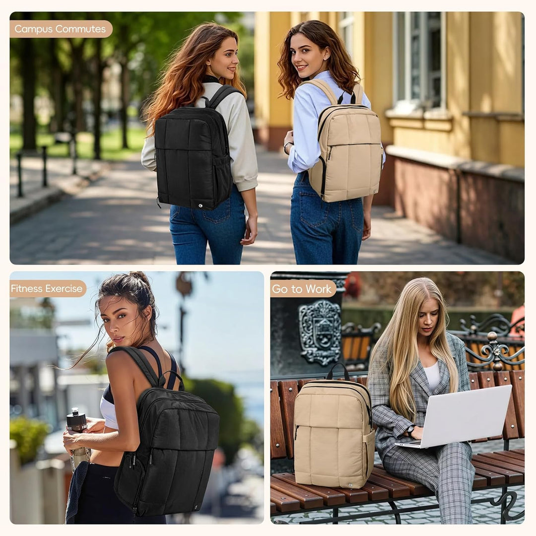 CLUCI Mochila inflada acolchada para laptop para mujeres, Negro sua...