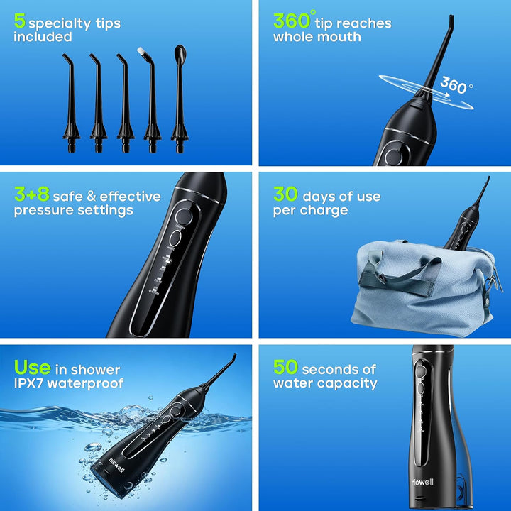 Nicwell - Irrigador dental inalámbrico con puntas para hilo dental...