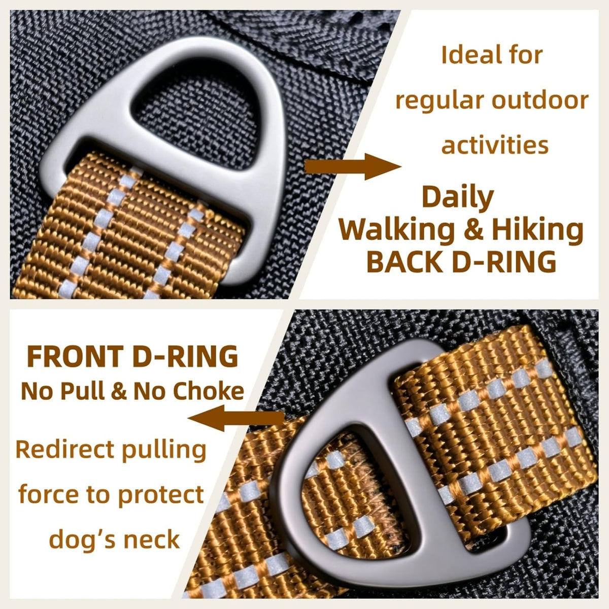 Arnés reflectante sin tirones para perro, 2 anillos en D a