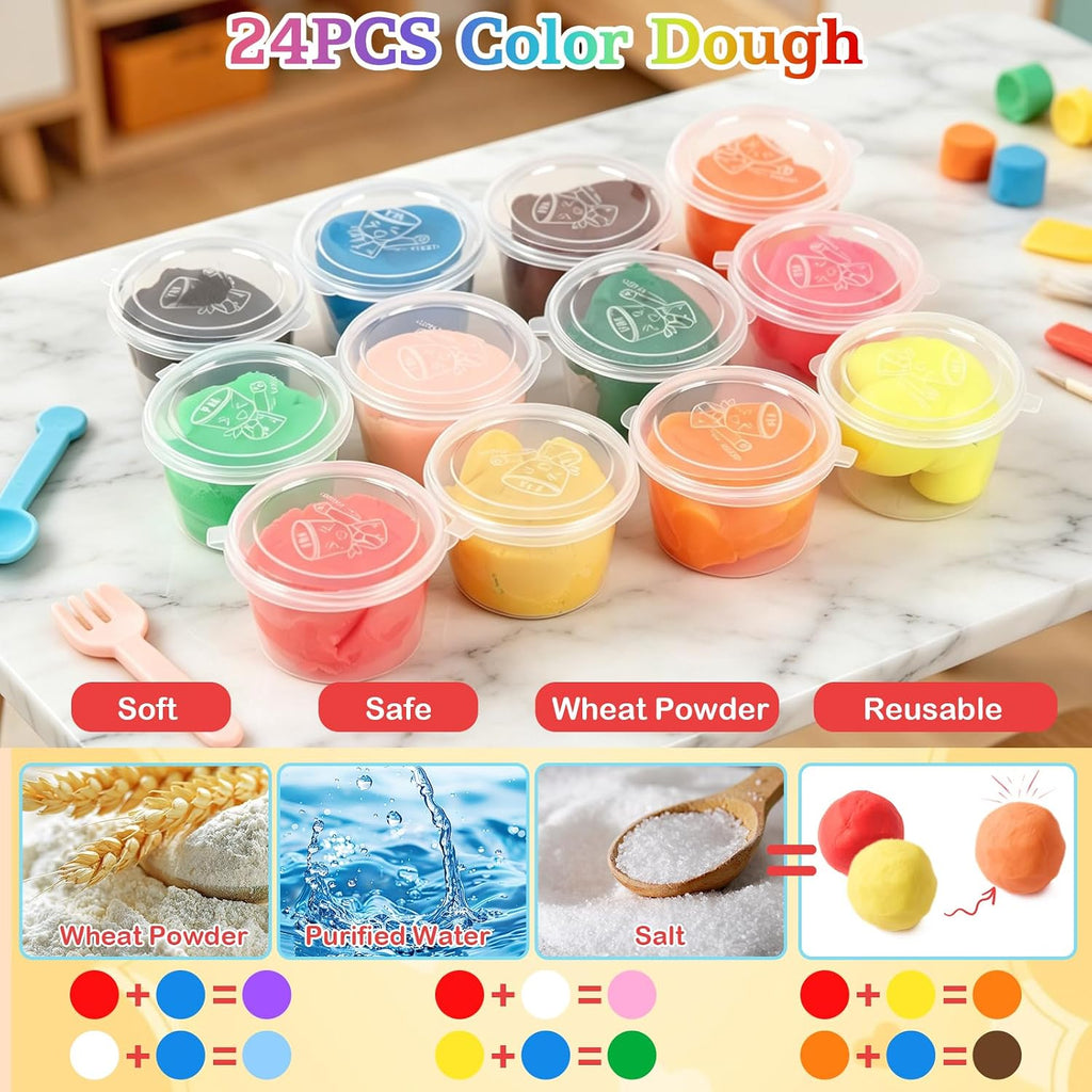 Set 3 en 1 de Masa de Jugar, 24 Colores de Herramientas de Cocina para Niños de 3 a 8 Años