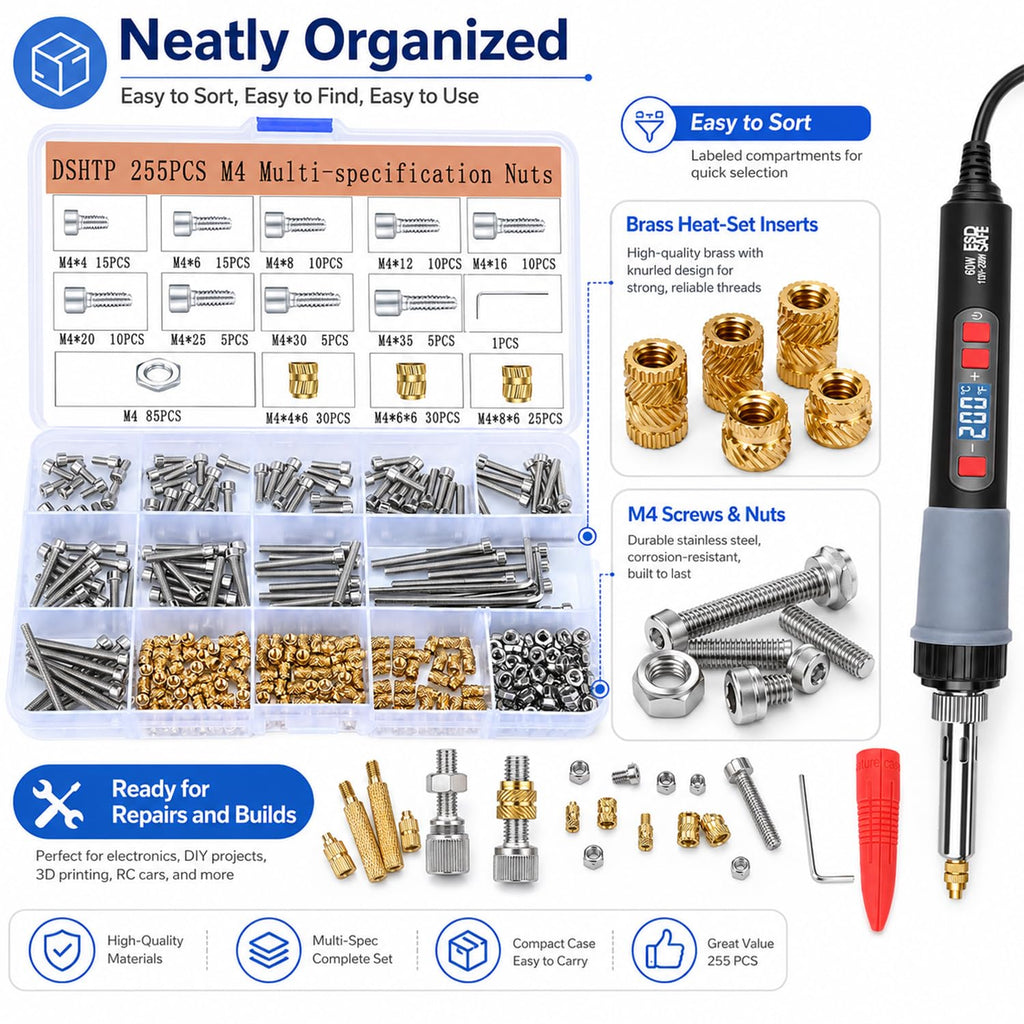 Kit de inserción de calor M4 para impresión 3D, insertos roscados Kit de