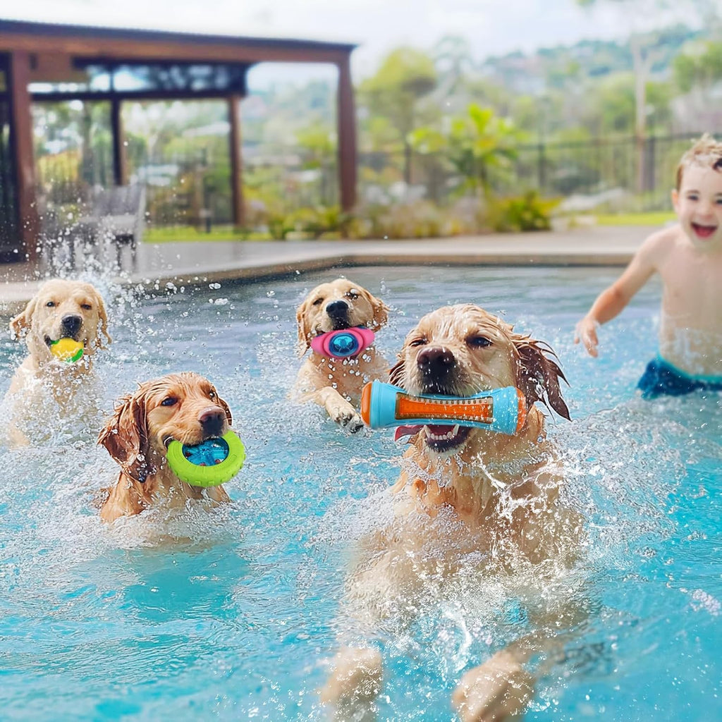 4 juguetes interactivos de piscina para perros, juguetes flotantes de agua