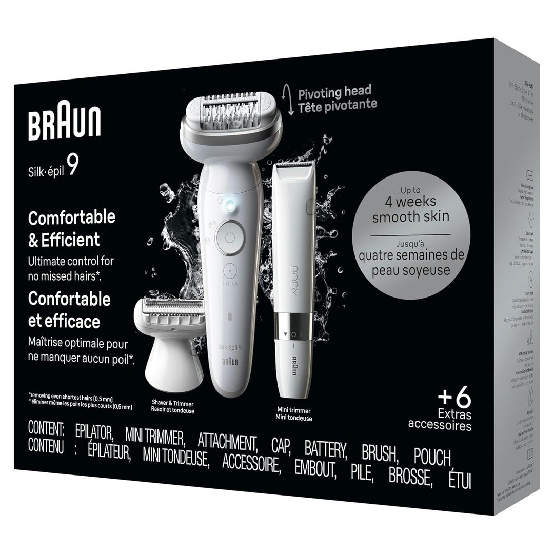 Braun Depiladora Silk-épil 9, cabezal pivotante, húmedo y seco, inc...