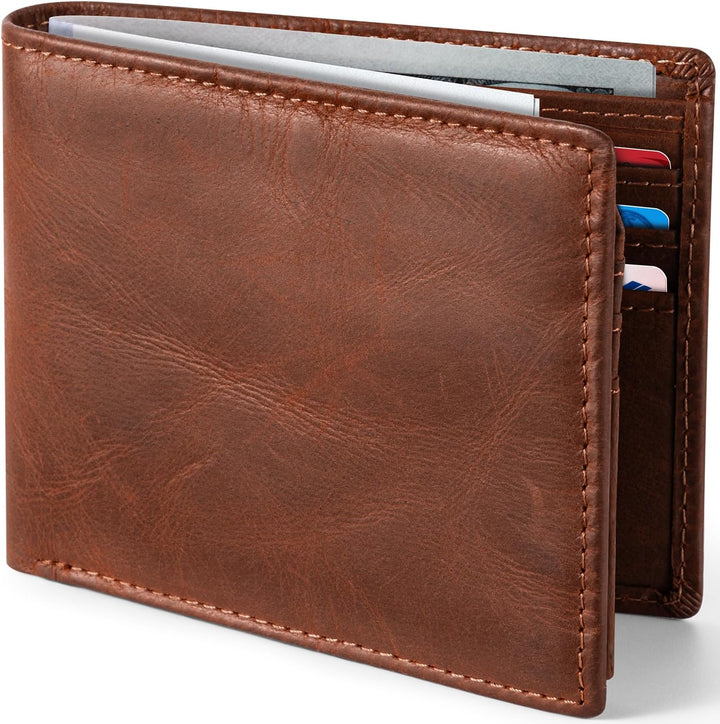 GSOIAX Cartera de cuero de grano superior para hombre, delgada, con...