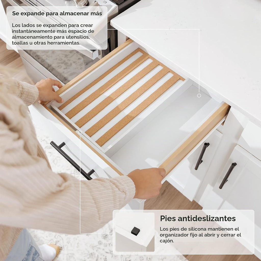 Organizador extensible para cajones de especias, bambú blanco