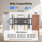 Soporte de pared para TV de movimiento completo para la mayoría de televisores planos/curvos de 37"-86" de hasta 132 libras, soporte giratorio de inclinación con 6 brazos articulados, VESA máximo de 23.622 x 15.748 in, perno de madera máximo de 16