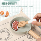 Juego de cocina de madera, juguetes de accesorios de cocina de simulación para niños y niños pequeños, incluye platos de juego, olla y sartén, utensilios, regalos para niñas y niños de 3, 4