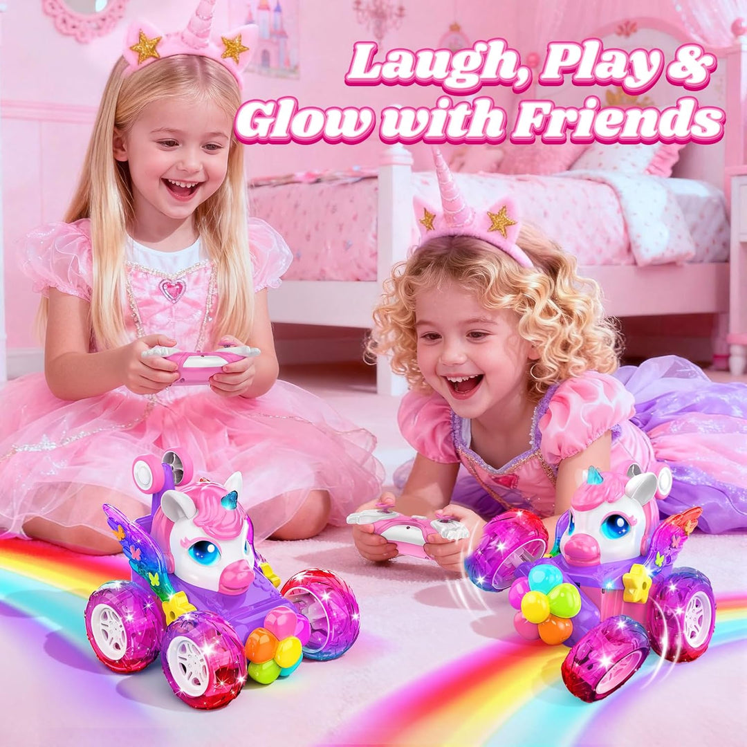 Coches RC de unicornio para niñas, juguetes con alas de cristal bri...