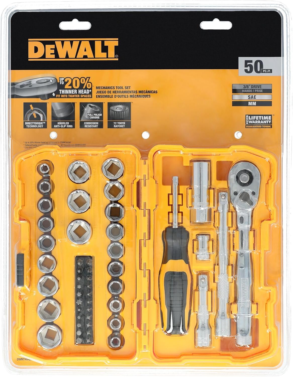 DEWALT - Juego de herramientas mecánicas, 3/8" de transmisión, 50 piezas (DWMT45423)