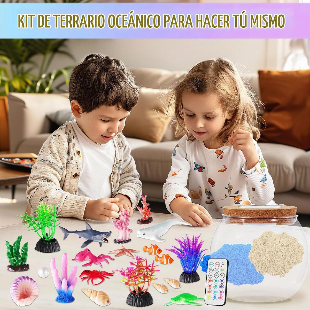 Kit de terrario oceánico para niños, juguete iluminado de animales marinos de tiburón, el mejor regalo de cumpleaños para niños y niñas