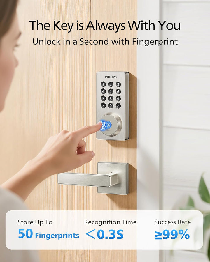 Philips Cerradura de puerta con teclado WiFi con asa, WiFi integrad...