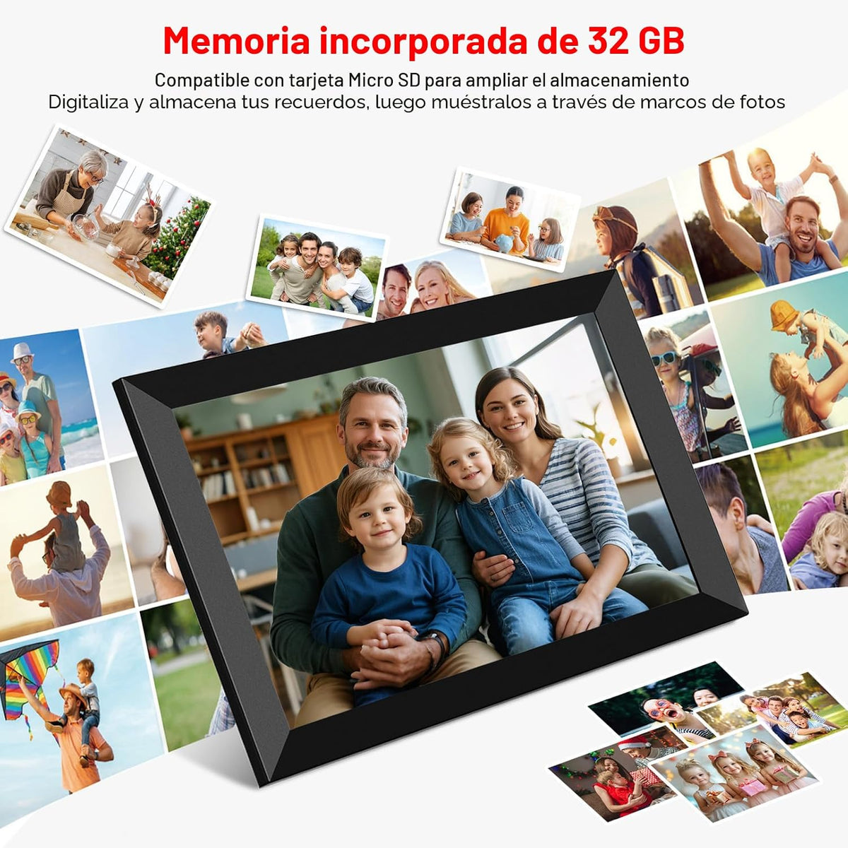 Frameo Marco de fotos digital WiFi de 10.1 pulgadas, marco de fotos digital de 32 GB con pantalla táctil IPS HD de 1280 x 800, montaje en pared con rotación automática, fácil de compartir fotos/videos