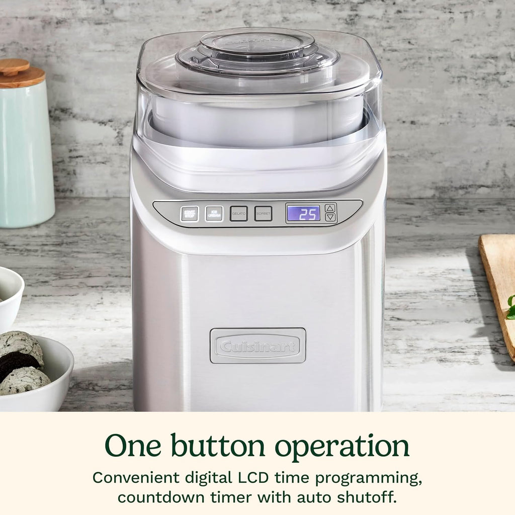 Máquina para hacer helado Cuisinart ICE-70, cromo cepillado, Máquina para hacer helados con contador regresivo