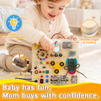 Tablero de actividades con interruptores de luz LED, juguetes Montessori para niños pequeños de 1 a 3 años, tablero de actividades sensoriales de madera, juguete de aprendizaje de viaje para niños y