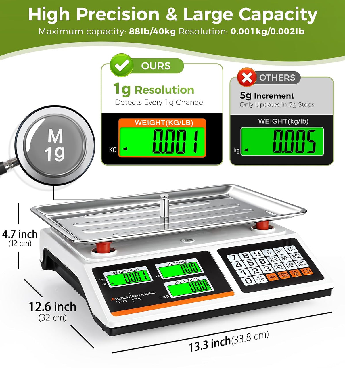 Escala de computación del precio de 1g/88lb, báscula comercial de la