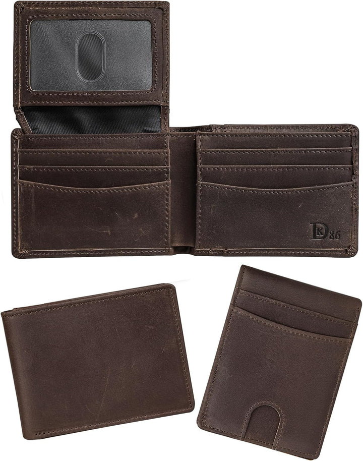 DK86 Cartera para hombres Slim Rfid Bifold Cuero Genuino 2 ID Venta...