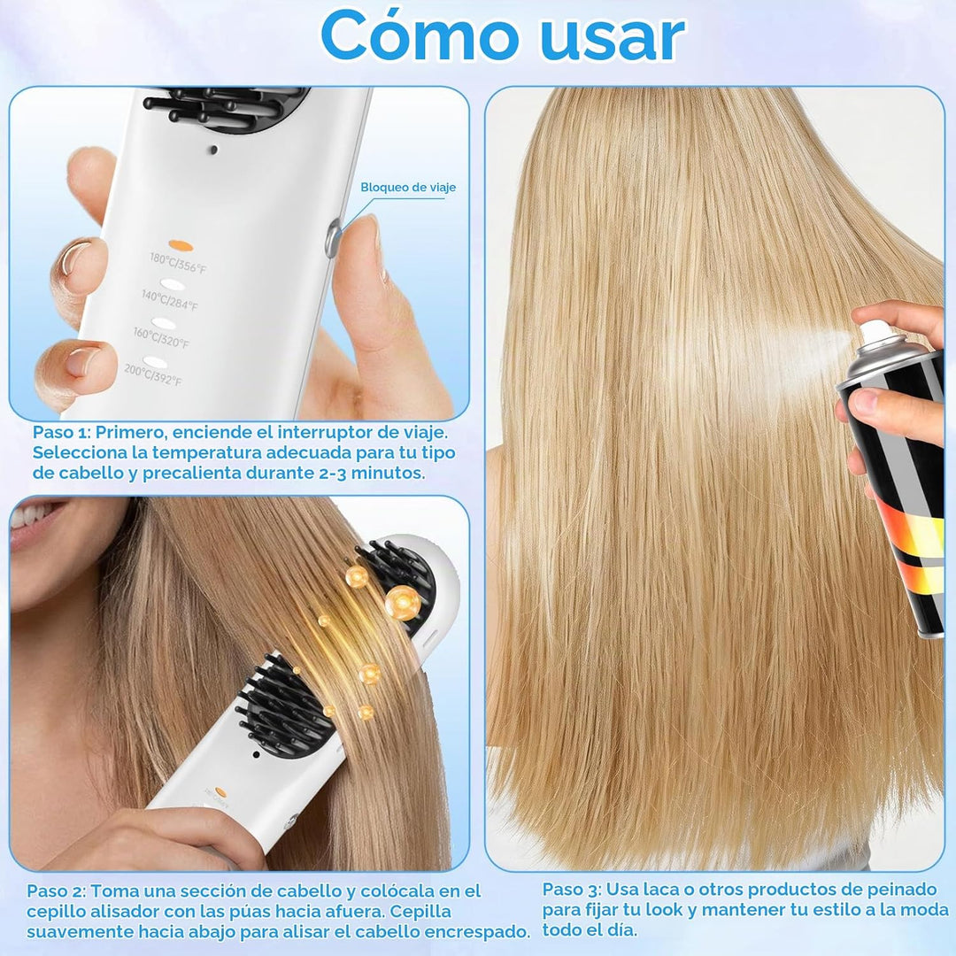 Cepillo alisador de cabello inalámbrico \u2013 Go Brush Pro para ca...