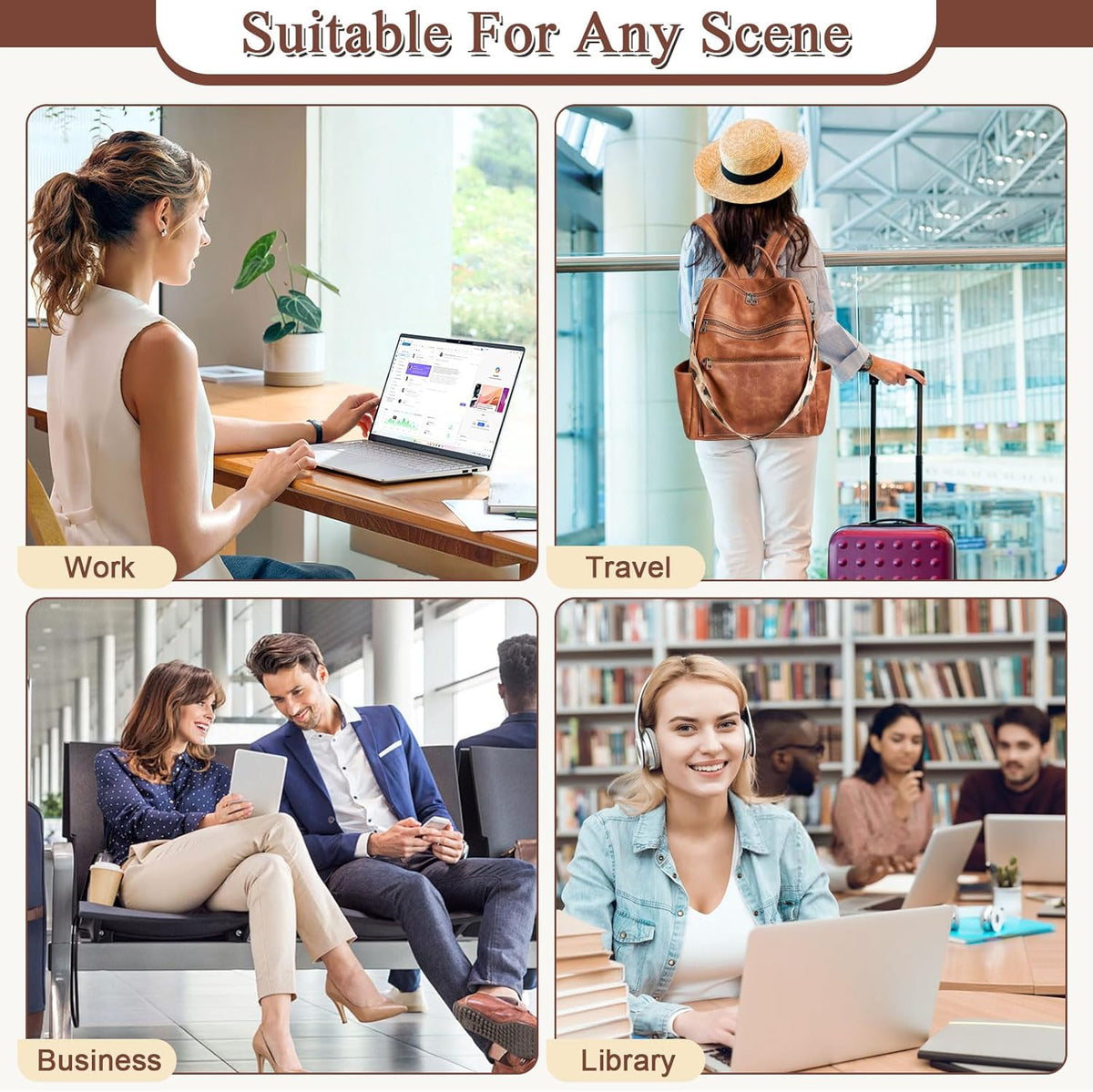 Mochila de cuero vegano AGLOD para laptop para mujer, mochila de 15...