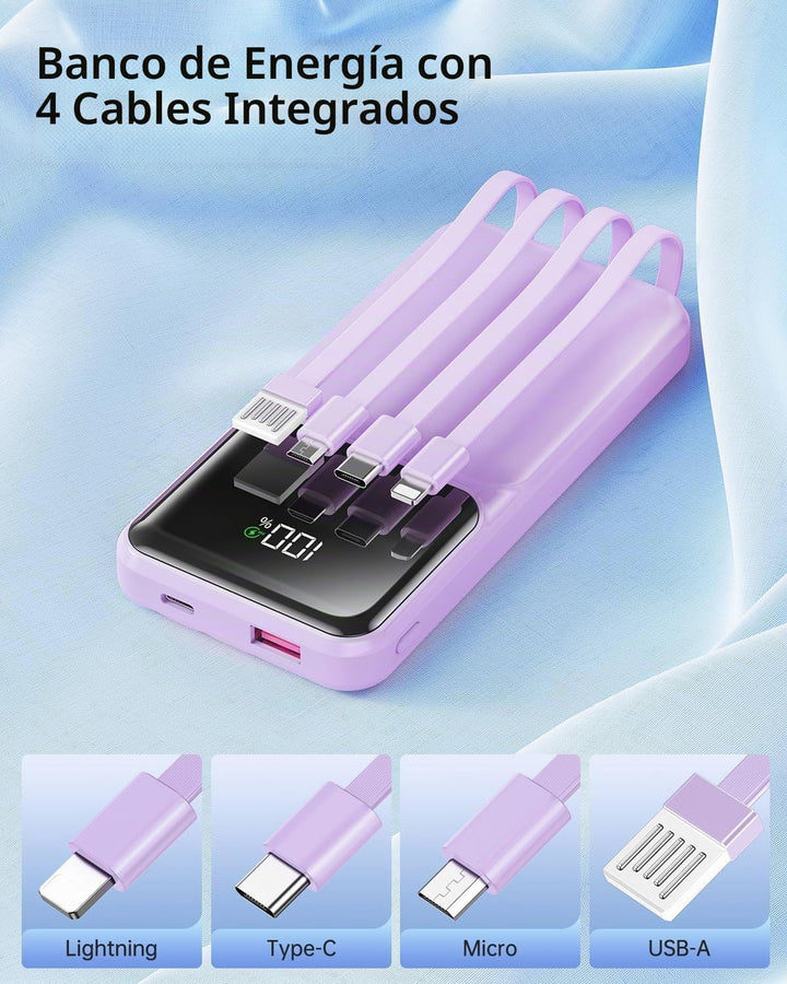 Cargador Portátil con Cable Integrado - 20000mAh Carga Rápida Panta...