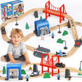 TOY Life - Juego de tren de madera, 56 piezas, juego de rieles de tren de madera, juguetes para niños de 3