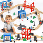 TOY Life - Juego de tren de madera, 56 piezas, juego de rieles de tren de madera, juguetes para niños de 3
