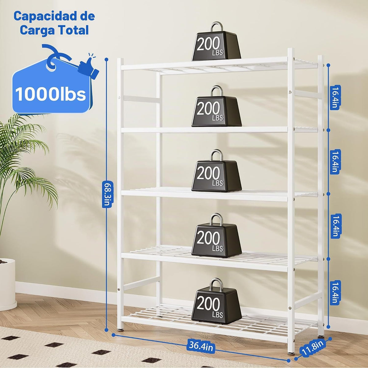 Estantes de almacenamiento de 36.4" W, estantería metálica de 5 niveles con