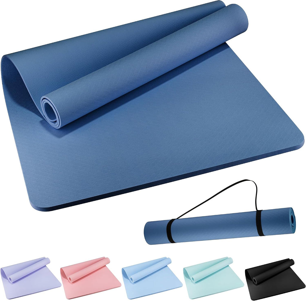 Tapete de yoga extra ancho de 72 x 32 pulgadas, tapete de ejercicio antideslizante de TPE para entrenamiento en casa, tapete de yoga grande de alta densidad de 0.236 pulgadas para hombres y