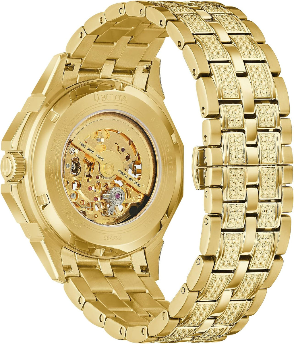 Bulova Octava - Reloj automático de pulsera con acento de cristal y tono dorado | 1.642 in | 98A292