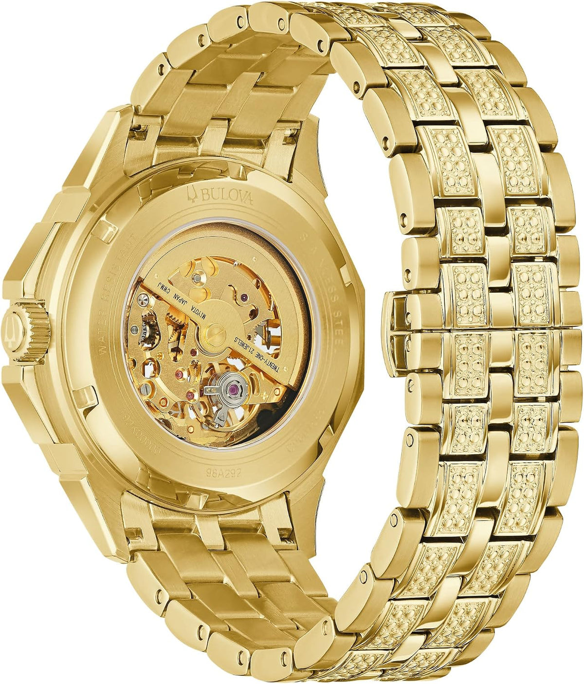 Bulova Octava - Reloj automático de pulsera con acento de cristal y tono dorado | 1.642 in | 98A292