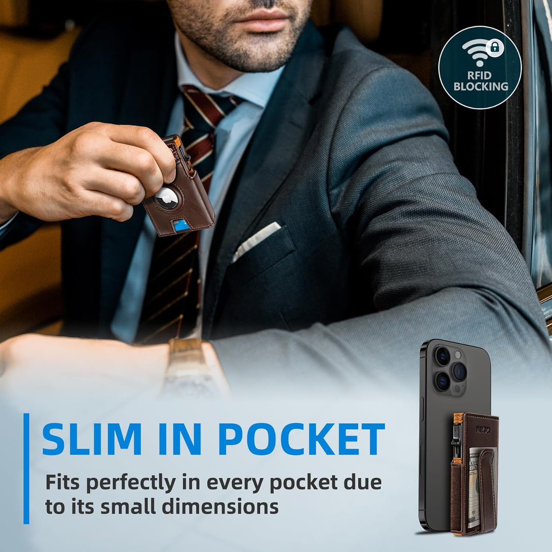Miyozi - Billetera Airtag para hombre, con clip de dinero, estuche...
