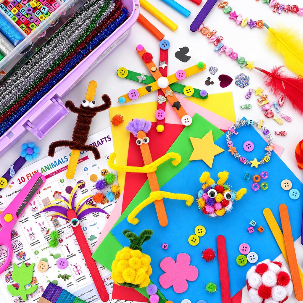 Anyeve Kit de 2176 piezas de suministros para artes y manualidades, caja de manualidades todo en uno con pompones y plumas, ideas de regalo de manualidades y juego de actividades artísticas para niños