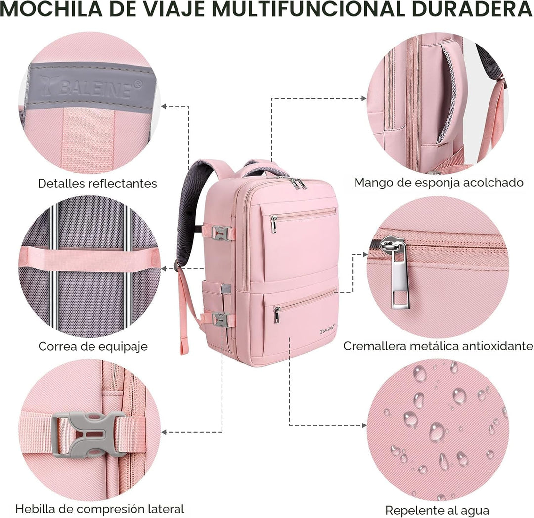 BALEINE Mochila de viaje para mujeres y hombres, mochila grande y r...