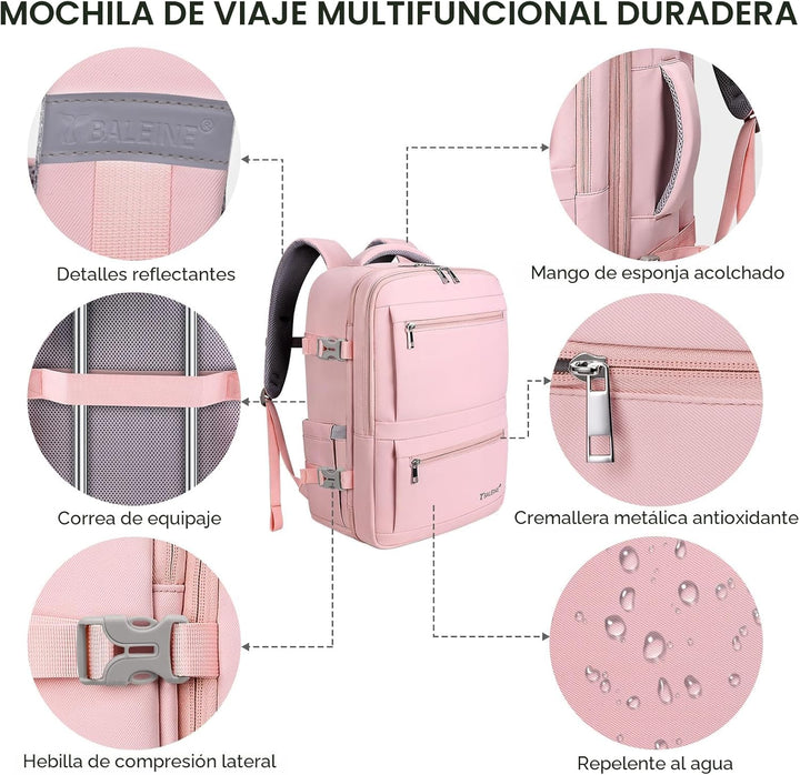 BALEINE Mochila de viaje para mujeres y hombres, mochila grande y r...