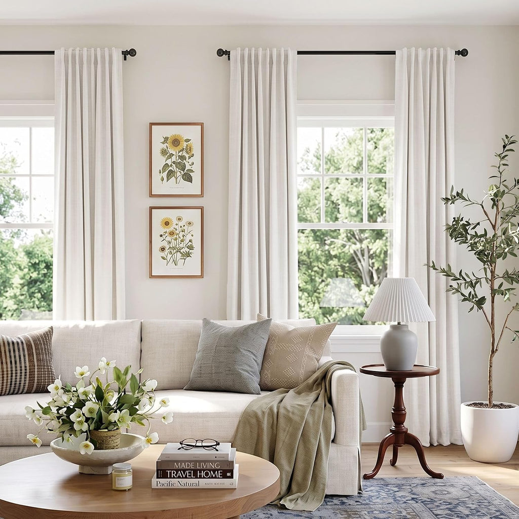 INOVADAY Juego de 2 paneles de cortinas 100% opacas de 84 pulgadas de largo, con pestaña trasera, bolsillo para barra, cortinas opacas de lino para dormitorio, cortinas de ventana con aislamiento
