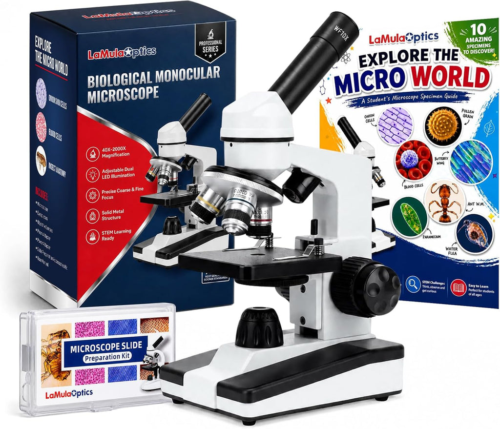 Microscopios 40X-2000X para estudiantes adultos, kit completo de microscopio con diapositivas y adaptador de teléfono