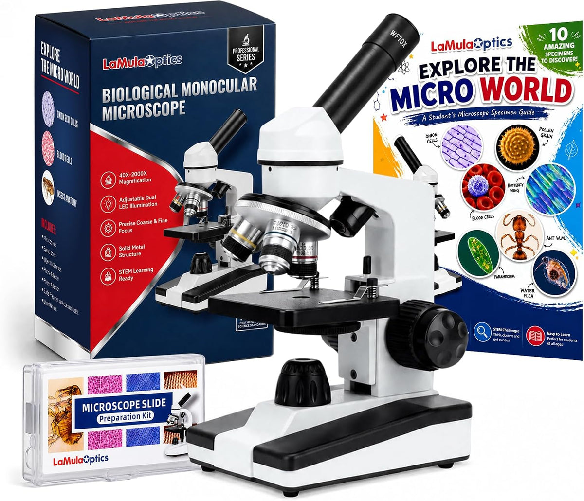 Microscopios 40X-2000X para estudiantes adultos, kit completo de microscopio con diapositivas y adaptador de teléfono
