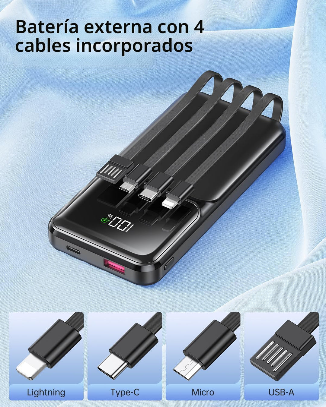 RONEGN Cargador portátil con cable integrado, 20000 mAh, cargador d...