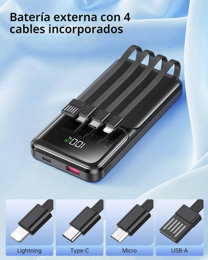 RONEGN Cargador portátil con cable integrado, 20000 mAh, cargador d...