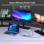 Adaptador USB C a 3 HDMI con PD 100W/USB3.0, 4K a 60Hz 3 vías HDMI Splitter Pantalla extendida para 3 monitores, estación de acoplamiento de monitor triple para laptop Dell/HP/Mac, concentrador SST