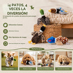 Juguetes de pato para perros sin relleno, paquete de 4 juguetes de peluche chirriantes para perros, juguetes para cachorros sin relleno para perros pequeños y medianos, juguetes suaves para