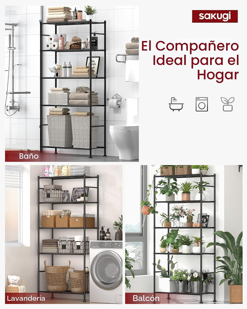2-Pack de Estanterías de Acero para Garaje de 5 Niveles, 33.5"x12.6"x72", negro