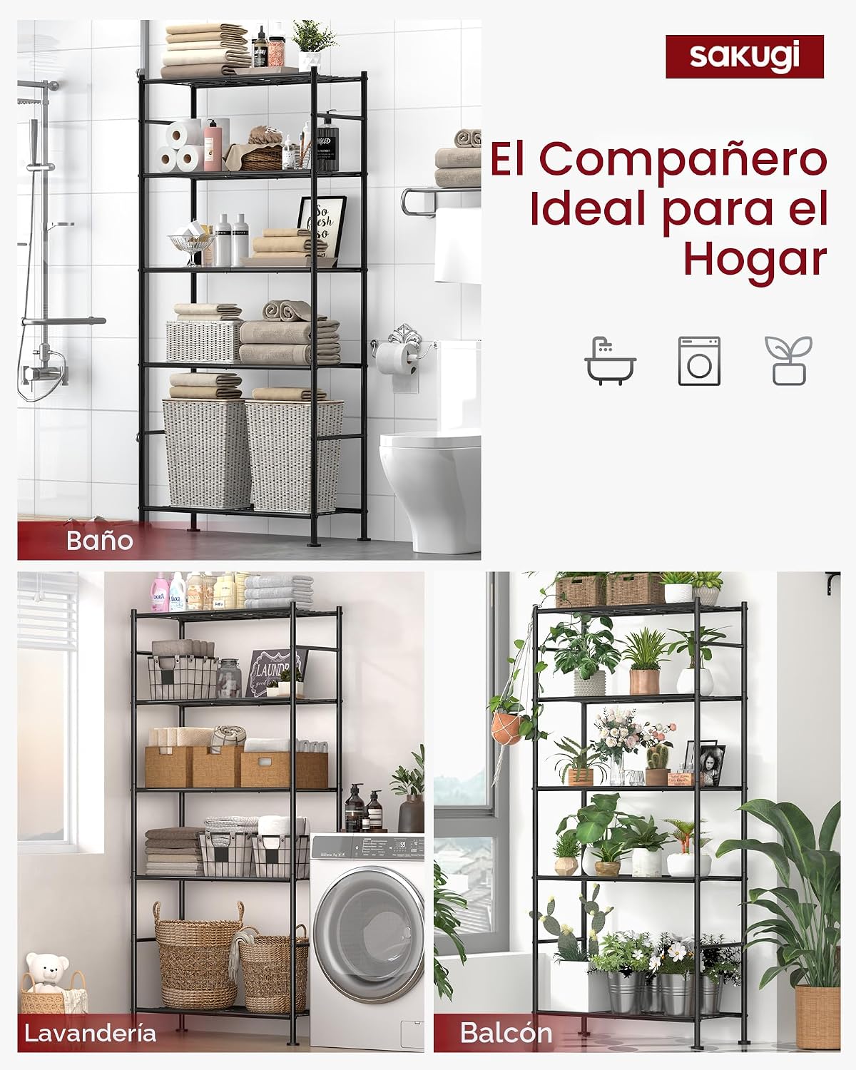 2-Pack de Estanterías de Acero para Garaje de 5 Niveles, 33.5"x12.6"x72", negro