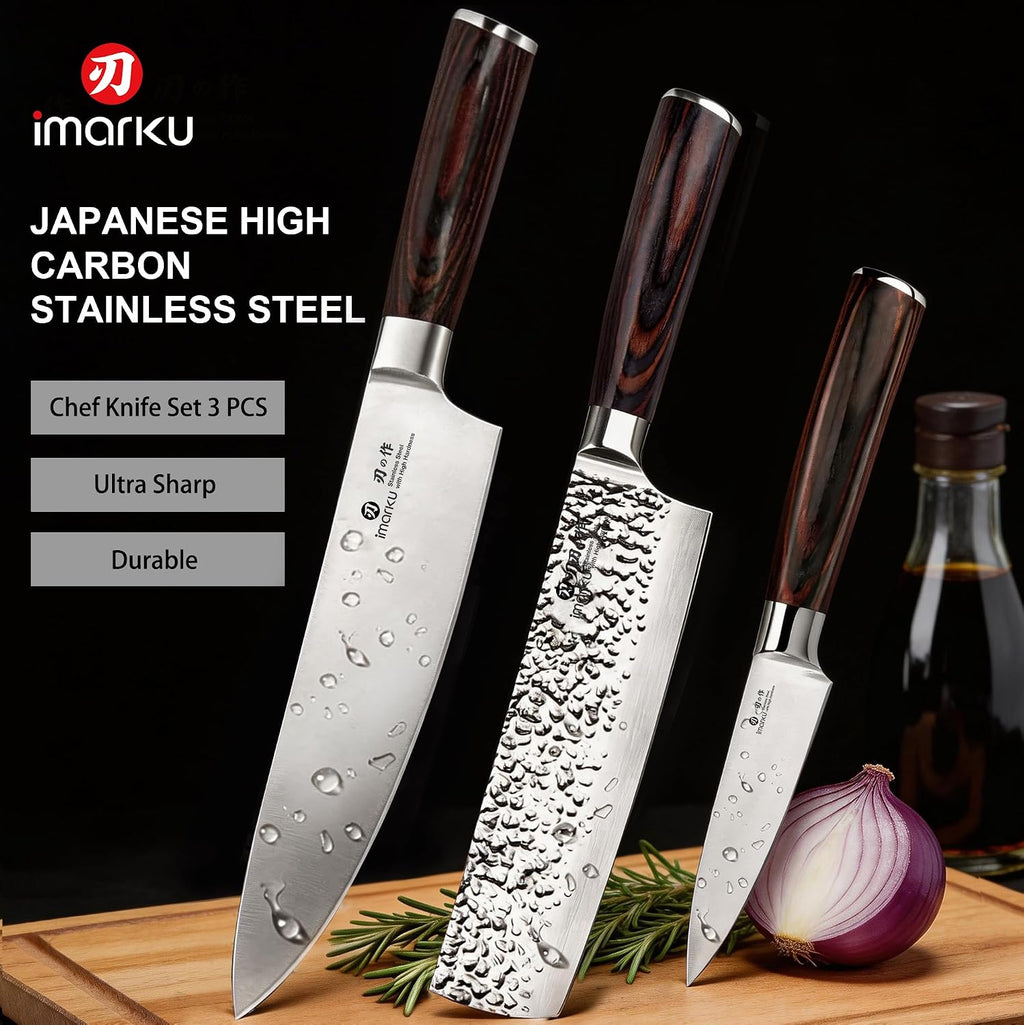 imarku - Juego de cuchillos de cocina de acero inoxidable japonés HC (3
